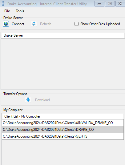 client transfer utility window
